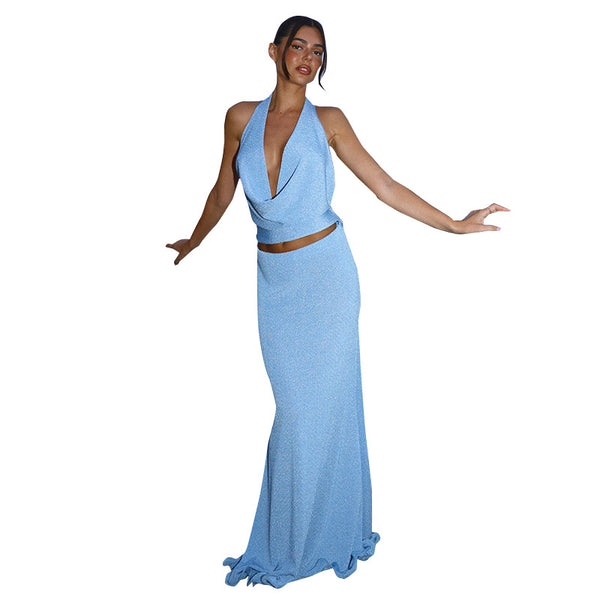 Strapless V-neck Backless Sleeveless Sexy Dress for Women