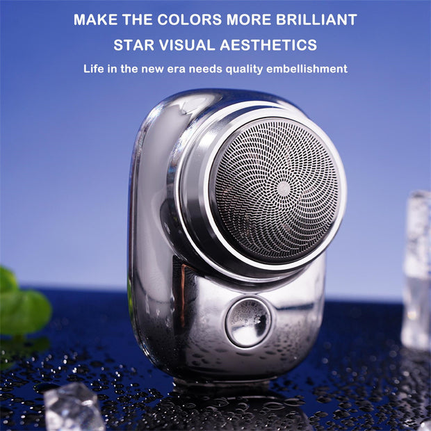 Stylish silver cordless shaver with a vibrant visual design and high-quality finish, showcasing modern aesthetics.