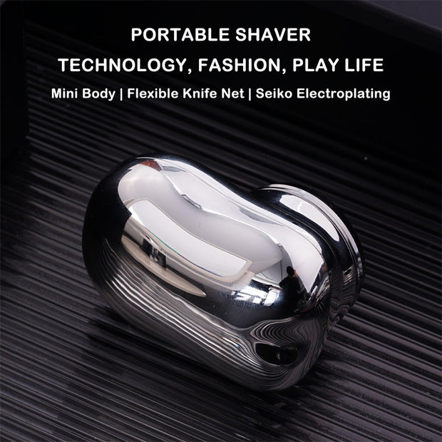 Sleek portable electric shaver with a mini body and flexible knife net, showcasing modern design and technology.