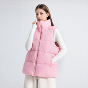 Women's Sleeveless Mid-length Stand-up Collar Thermal Down Cotton Thickened Vest