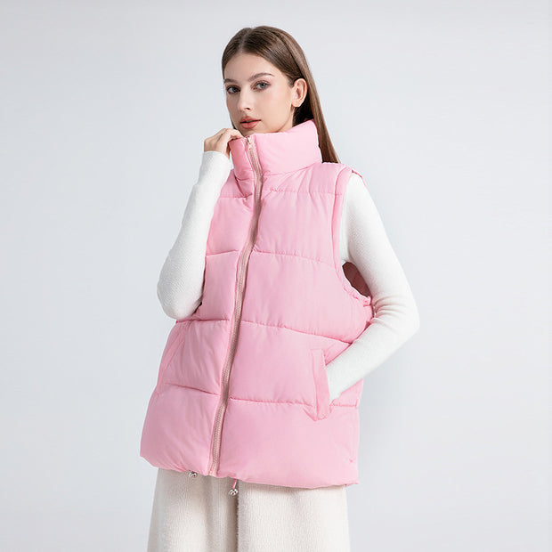 Women's Sleeveless Mid-length Stand-up Collar Thermal Down Cotton Thickened Vest
