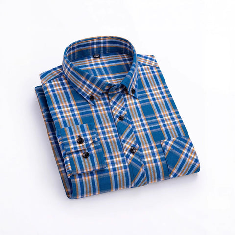 Men's Cotton Long Sleeve Brushed Plaid Leisure Work Daily Shirt