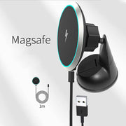 15W magnetic car wireless charger with USB Type-C, compatible with wireless charging models, fast charging, adjustable air outlet bracket.