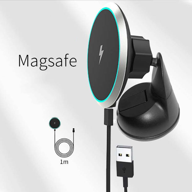 15W magnetic car wireless charger with USB Type-C, compatible with wireless charging models, fast charging, adjustable air outlet bracket.