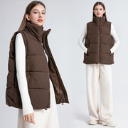 Women's Sleeveless Mid-length Stand-up Collar Thermal Down Cotton Thickened Vest
