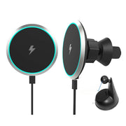 15W magnetic car wireless charger with fast charge capability and adjustable air outlet bracket.