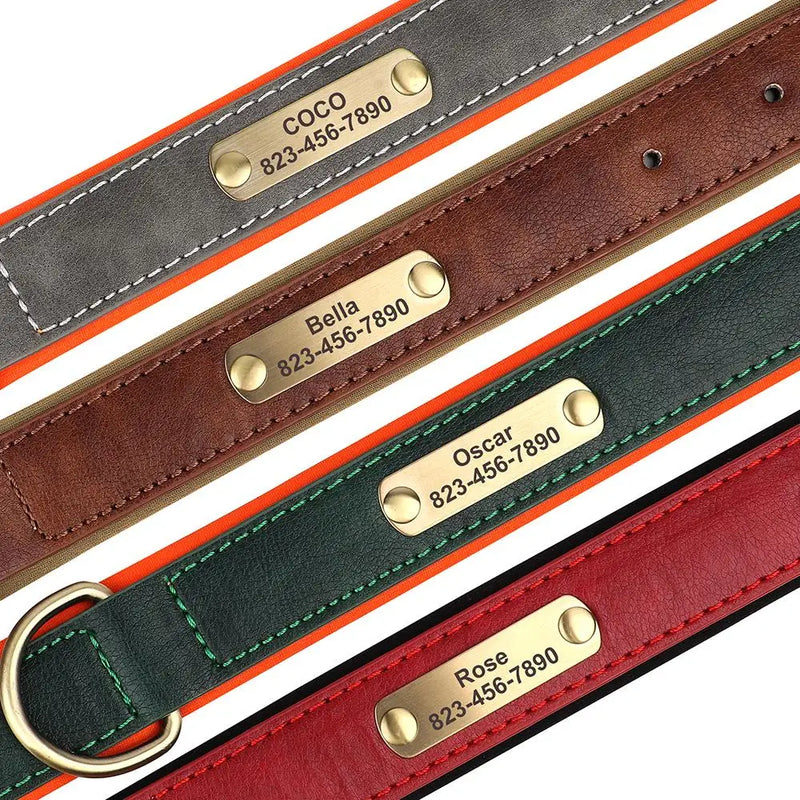 Personalized Dog Collar Leash Set Custom PU Leather Dogs Tag Collars Free Engraved Nameplate For Small Medium Large Dogs Pitbull