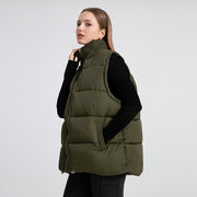 Women's Sleeveless Mid-length Stand-up Collar Thermal Down Cotton Thickened Vest