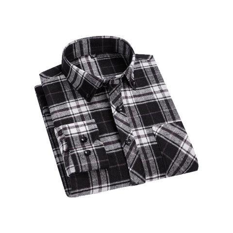 Men's Cotton Long Sleeve Brushed Plaid Leisure Work Daily Shirt
