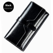 Pure Leather Tri Fold Women's Wallet Long Buckle Genuine Leather