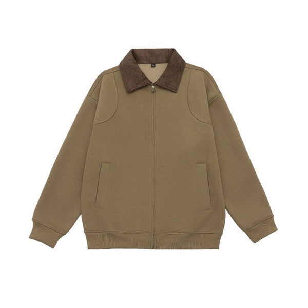 Color Block Turn-Down Collar Loose Sports Casual Jacket