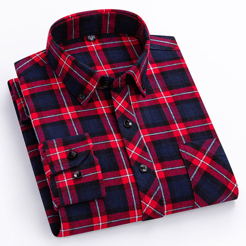 Men's Cotton Long Sleeve Brushed Plaid Leisure Work Daily Shirt