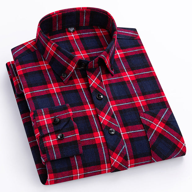 Men's Cotton Long Sleeve Brushed Plaid Leisure Work Daily Shirt