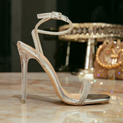Women's High Heel Simple Rhinestone Strap Buckle Open Toe Sandals