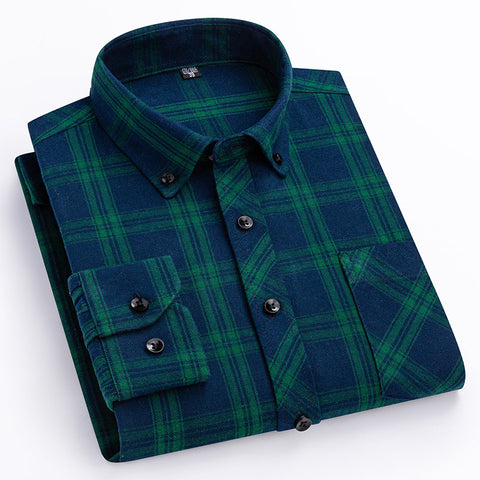 Men's Cotton Long Sleeve Brushed Plaid Leisure Work Daily Shirt