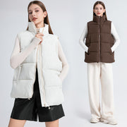 Women's Sleeveless Mid-length Stand-up Collar Thermal Down Cotton Thickened Vest