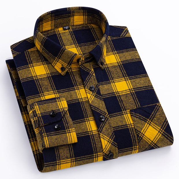 Men's Cotton Long Sleeve Brushed Plaid Leisure Work Daily Shirt