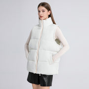 Women's Sleeveless Mid-length Stand-up Collar Thermal Down Cotton Thickened Vest