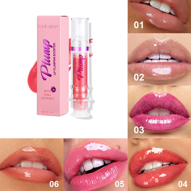 Lip Rich Lip Color range showcasing glossy, vibrant shades and packaging, ideal for plump and shiny lips with chili extract.